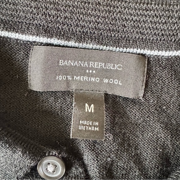 Banana Republic Mens Medium Black Merino Wool Sweater Long Sleeve Collared - Picture 3 of 5